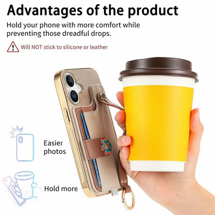 For iPhone 16 Plus Case Card Holder Leather Back Cover 3D Flower Wristband