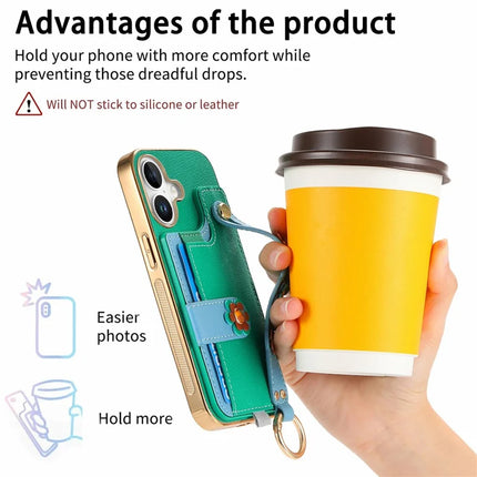 For iPhone 16 Plus Case Card Holder Leather Back Cover 3D Flower Wristband