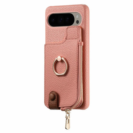 For Google Pixel 9 Pro XL Case Card Holder Kickstand Leather+TPU Phone Cover with Zipper Pocket