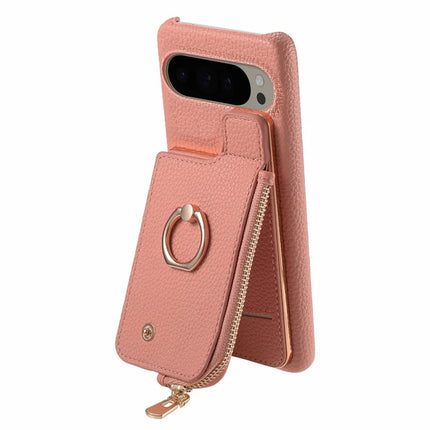 For Google Pixel 9 Pro XL Case Card Holder Kickstand Leather+TPU Phone Cover with Zipper Pocket