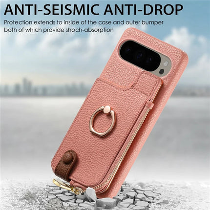 For Google Pixel 9 Pro XL Case Card Holder Kickstand Leather+TPU Phone Cover with Zipper Pocket