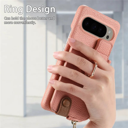 For Google Pixel 9 Pro XL Case Card Holder Kickstand Leather+TPU Phone Cover with Zipper Pocket
