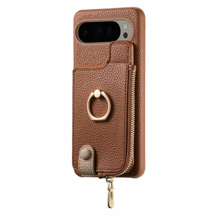 For Google Pixel 9 Pro XL Case Card Holder Kickstand Leather+TPU Phone Cover with Zipper Pocket