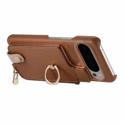 For Google Pixel 9 Pro XL Case Card Holder Kickstand Leather+TPU Phone Cover with Zipper Pocket