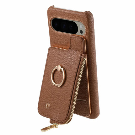 For Google Pixel 9 Pro XL Case Card Holder Kickstand Leather+TPU Phone Cover with Zipper Pocket