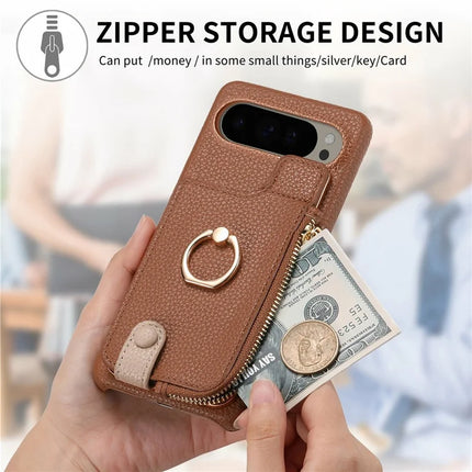 For Google Pixel 9 Pro XL Case Card Holder Kickstand Leather+TPU Phone Cover with Zipper Pocket