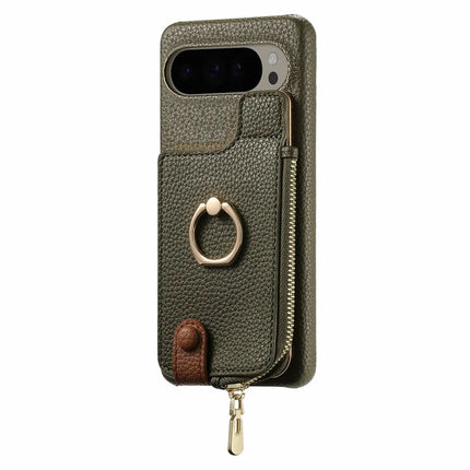 For Google Pixel 9 Pro XL Case Card Holder Kickstand Leather+TPU Phone Cover with Zipper Pocket