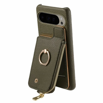 For Google Pixel 9 Pro XL Case Card Holder Kickstand Leather+TPU Phone Cover with Zipper Pocket