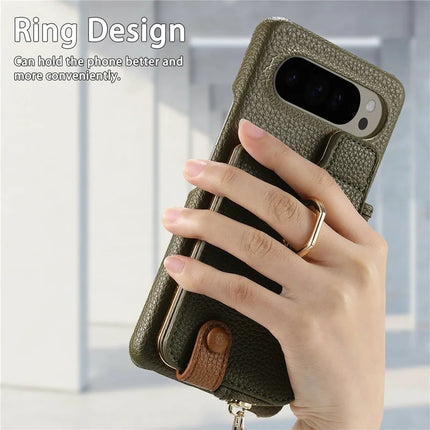 For Google Pixel 9 Pro XL Case Card Holder Kickstand Leather+TPU Phone Cover with Zipper Pocket