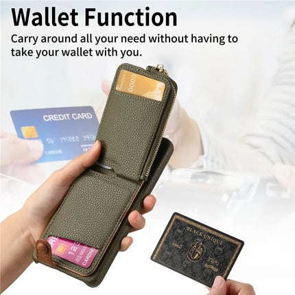 For Google Pixel 9 Pro XL Case Card Holder Kickstand Leather+TPU Phone Cover with Zipper Pocket