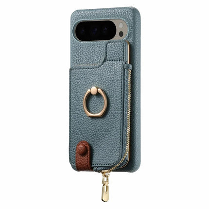 For Google Pixel 9 Pro XL Case Card Holder Kickstand Leather+TPU Phone Cover with Zipper Pocket