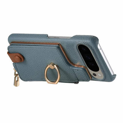 For Google Pixel 9 Pro XL Case Card Holder Kickstand Leather+TPU Phone Cover with Zipper Pocket
