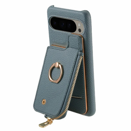 For Google Pixel 9 Pro XL Case Card Holder Kickstand Leather+TPU Phone Cover with Zipper Pocket