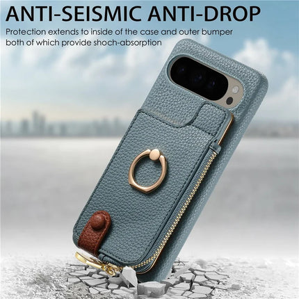 For Google Pixel 9 Pro XL Case Card Holder Kickstand Leather+TPU Phone Cover with Zipper Pocket