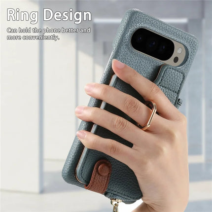 For Google Pixel 9 Pro XL Case Card Holder Kickstand Leather+TPU Phone Cover with Zipper Pocket