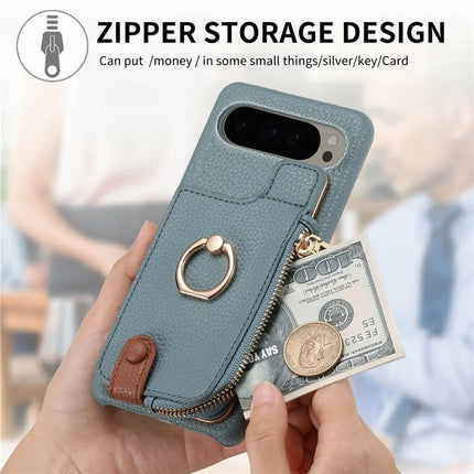 For Google Pixel 9 Pro XL Case Card Holder Kickstand Leather+TPU Phone Cover with Zipper Pocket