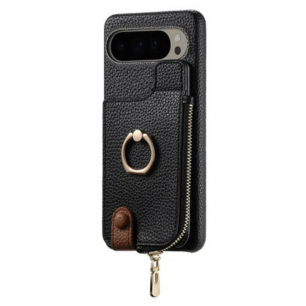 For Google Pixel 9 Pro XL Case Card Holder Kickstand Leather+TPU Phone Cover with Zipper Pocket