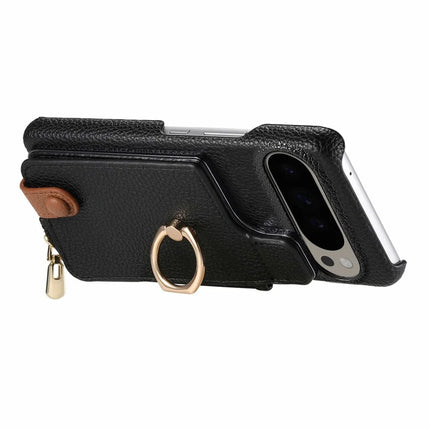 For Google Pixel 9 Pro XL Case Card Holder Kickstand Leather+TPU Phone Cover with Zipper Pocket