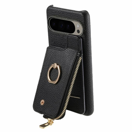 For Google Pixel 9 Pro XL Case Card Holder Kickstand Leather+TPU Phone Cover with Zipper Pocket