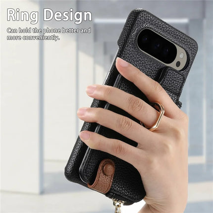 For Google Pixel 9 Pro XL Case Card Holder Kickstand Leather+TPU Phone Cover with Zipper Pocket