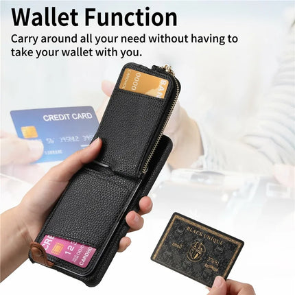 For Google Pixel 9 Pro XL Case Card Holder Kickstand Leather+TPU Phone Cover with Zipper Pocket