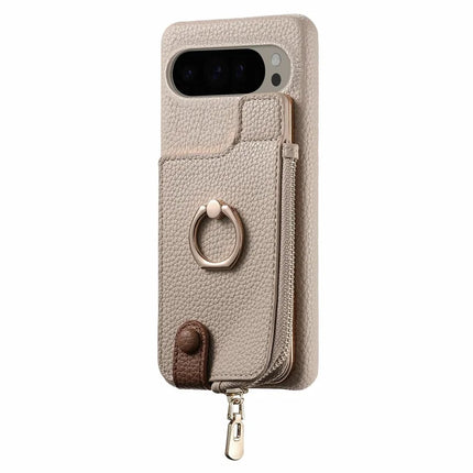 For Google Pixel 9 Pro XL Case Card Holder Kickstand Leather+TPU Phone Cover with Zipper Pocket