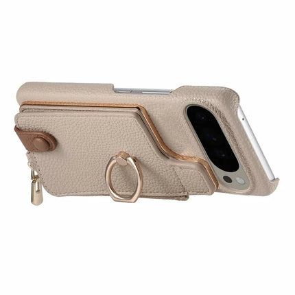 For Google Pixel 9 Pro XL Case Card Holder Kickstand Leather+TPU Phone Cover with Zipper Pocket