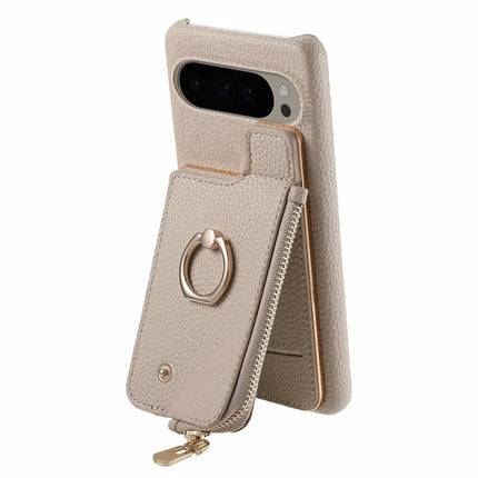 For Google Pixel 9 Pro XL Case Card Holder Kickstand Leather+TPU Phone Cover with Zipper Pocket