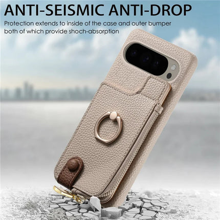 For Google Pixel 9 Pro XL Case Card Holder Kickstand Leather+TPU Phone Cover with Zipper Pocket