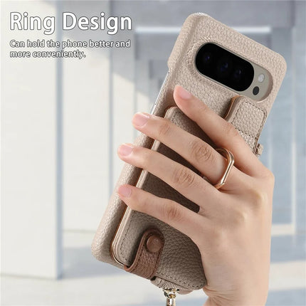 For Google Pixel 9 Pro XL Case Card Holder Kickstand Leather+TPU Phone Cover with Zipper Pocket