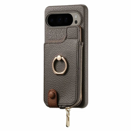 For Google Pixel 9 Pro XL Case Card Holder Kickstand Leather+TPU Phone Cover with Zipper Pocket