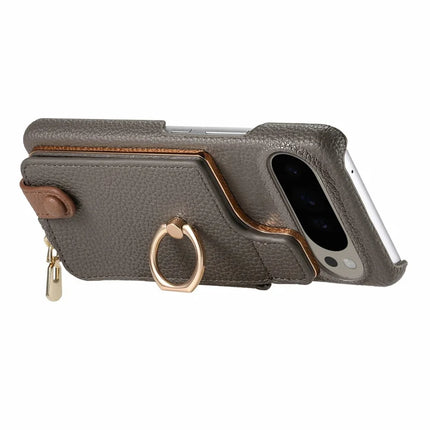 For Google Pixel 9 Pro XL Case Card Holder Kickstand Leather+TPU Phone Cover with Zipper Pocket