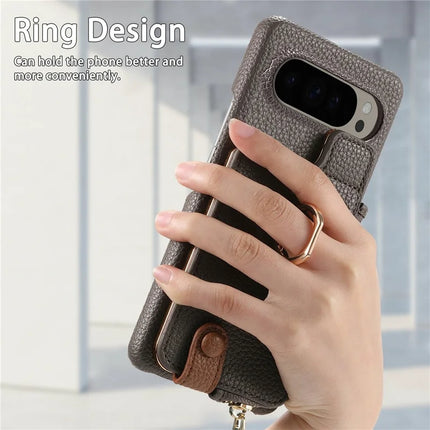 For Google Pixel 9 Pro XL Case Card Holder Kickstand Leather+TPU Phone Cover with Zipper Pocket