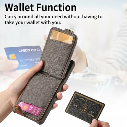 For Google Pixel 9 Pro XL Case Card Holder Kickstand Leather+TPU Phone Cover with Zipper Pocket
