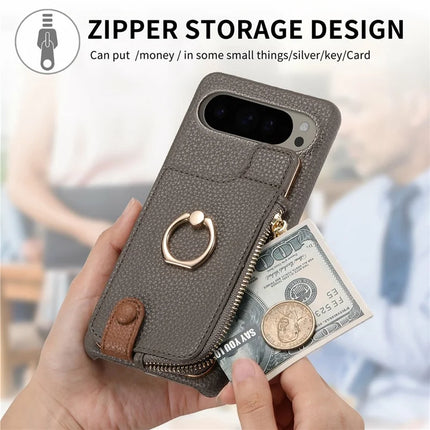 For Google Pixel 9 Pro XL Case Card Holder Kickstand Leather+TPU Phone Cover with Zipper Pocket