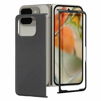 For Google Pixel 9 Pro Fold 5G Case Carbon Fiber Texture PU Leather Coated PC Folding Phone Cover