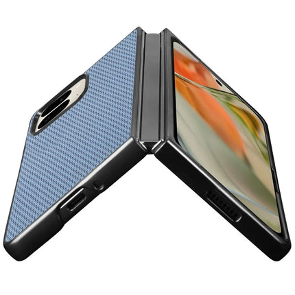 For Google Pixel 9 Pro Fold 5G Case Carbon Fiber Texture PU Leather Coated PC Folding Phone Cover