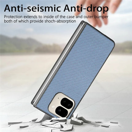 For Google Pixel 9 Pro Fold 5G Case Carbon Fiber Texture PU Leather Coated PC Folding Phone Cover