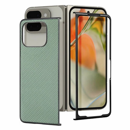 For Google Pixel 9 Pro Fold 5G Case Carbon Fiber Texture PU Leather Coated PC Folding Phone Cover