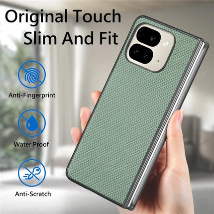 For Google Pixel 9 Pro Fold 5G Case Carbon Fiber Texture PU Leather Coated PC Folding Phone Cover