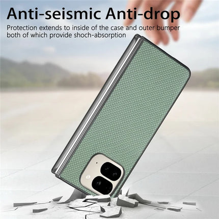 For Google Pixel 9 Pro Fold 5G Case Carbon Fiber Texture PU Leather Coated PC Folding Phone Cover