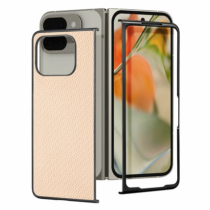 For Google Pixel 9 Pro Fold 5G Case Carbon Fiber Texture PU Leather Coated PC Folding Phone Cover