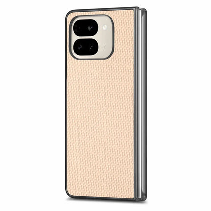 For Google Pixel 9 Pro Fold 5G Case Carbon Fiber Texture PU Leather Coated PC Folding Phone Cover