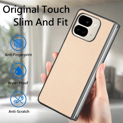 For Google Pixel 9 Pro Fold 5G Case Carbon Fiber Texture PU Leather Coated PC Folding Phone Cover