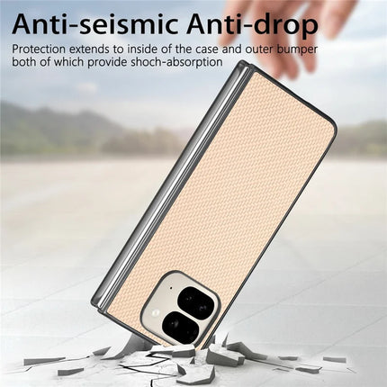 For Google Pixel 9 Pro Fold 5G Case Carbon Fiber Texture PU Leather Coated PC Folding Phone Cover