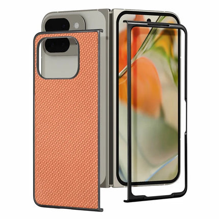 For Google Pixel 9 Pro Fold 5G Case Carbon Fiber Texture PU Leather Coated PC Folding Phone Cover
