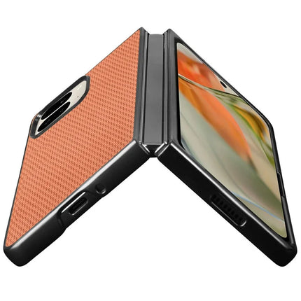 For Google Pixel 9 Pro Fold 5G Case Carbon Fiber Texture PU Leather Coated PC Folding Phone Cover