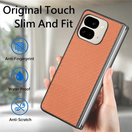 For Google Pixel 9 Pro Fold 5G Case Carbon Fiber Texture PU Leather Coated PC Folding Phone Cover