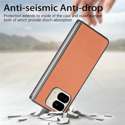 For Google Pixel 9 Pro Fold 5G Case Carbon Fiber Texture PU Leather Coated PC Folding Phone Cover