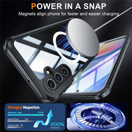 For Samsung Galaxy A16 4G / 5G Magnetic Case PC+TPU Phone Cover with Tempered Glass Screen Film